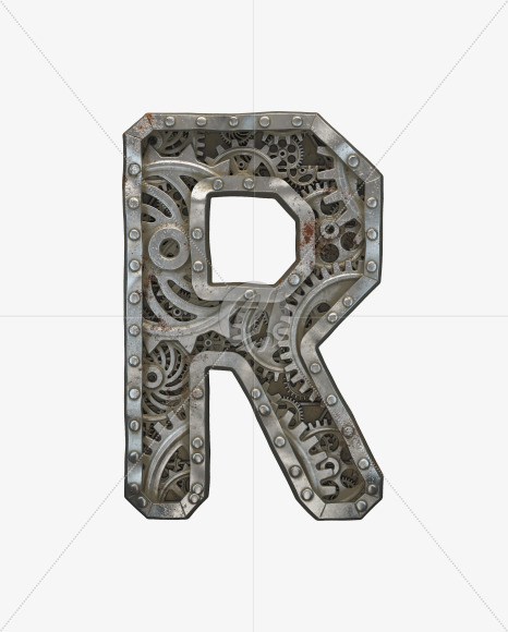 Letter R from Clockwork Gear alphabet on Yellow Images Creative Fonts - S50558