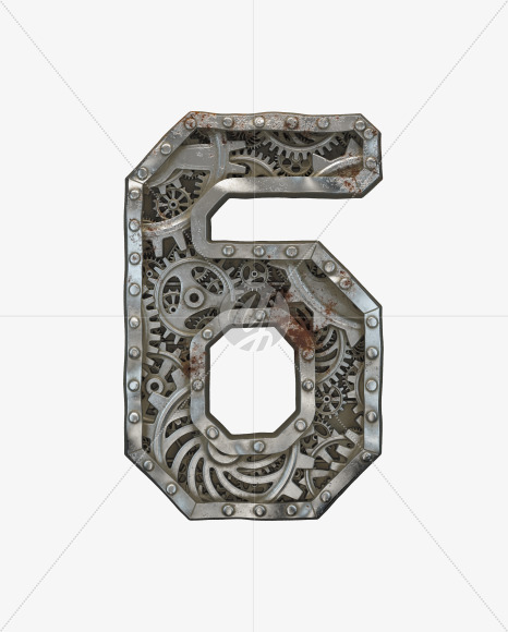 6 from Clockwork Gear alphabet on Yellow Images Creative Fonts - S50572