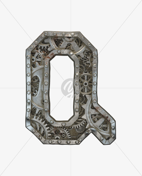 Letter Q from Clockwork Gear alphabet on Yellow Images Creative Fonts - S50557