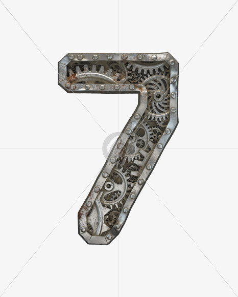 7 from Clockwork Gear alphabet on Yellow Images Creative Fonts - S50573