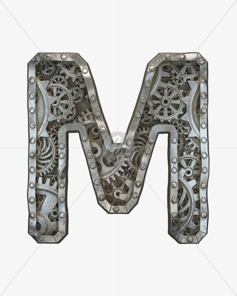 Letter M from Clockwork Gear alphabet on Yellow Images Creative Fonts - S50553