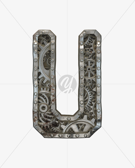 Letter U from Clockwork Gear alphabet on Yellow Images Creative Fonts - S50561