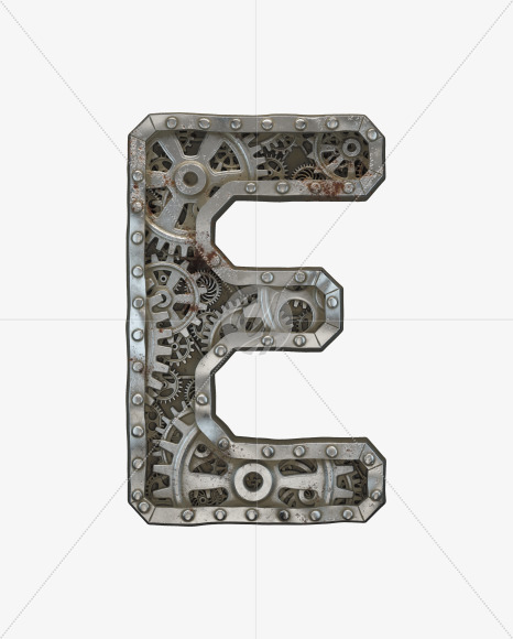 Letter E from Clockwork Gear alphabet on Yellow Images Creative Fonts - S50545