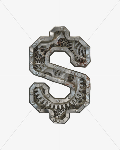 $ from Clockwork Gear alphabet on Yellow Images Creative Fonts - S50585