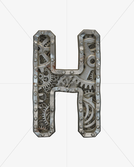 Letter H from Clockwork Gear alphabet on Yellow Images Creative Fonts - S50548