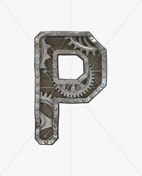 Letter P from Steampunk Gear alphabet on Yellow Images Creative Fonts - S50622