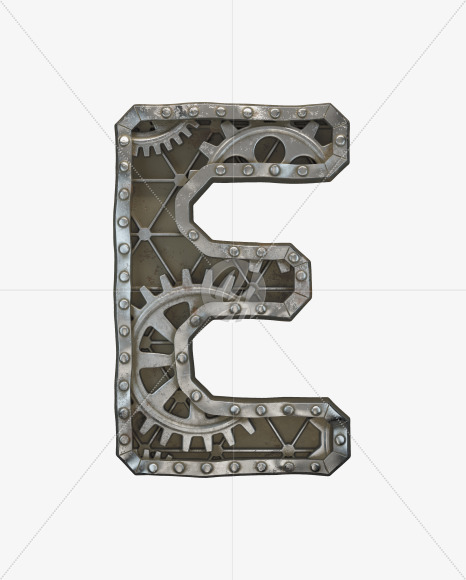 Letter E from Steampunk Gear alphabet on Yellow Images Creative Fonts - S50611