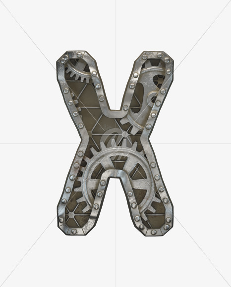 Letter X from Steampunk Gear alphabet on Yellow Images Creative Fonts - S50630