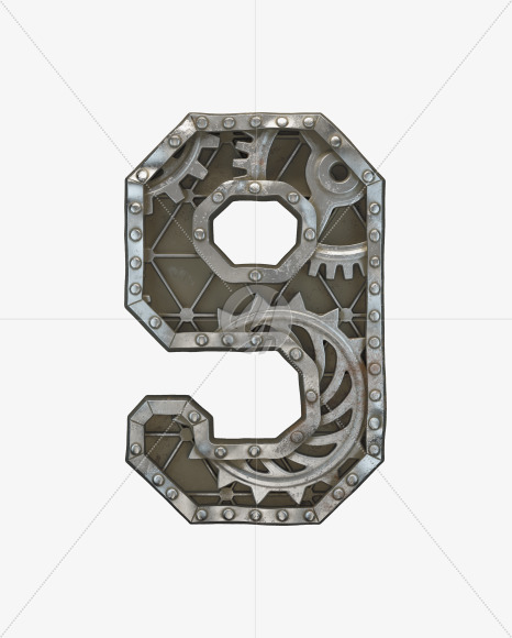 9 from Steampunk Gear alphabet on Yellow Images Creative Fonts - S50641