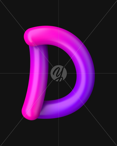 Letter D from Neon Color Plastic Font on Yellow Images Creative Fonts - S51053