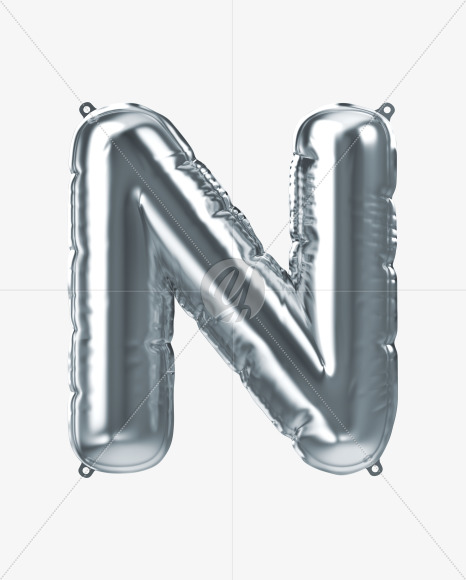 Letter N from Silver Foil Balloons Font on Yellow Images Creative Fonts - S51157