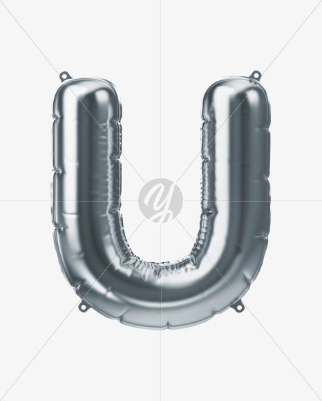 Letter U from Silver Foil Balloons Font on Yellow Images Creative Fonts - S51164