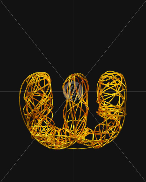 Letter W from Bended Golden Wire Font Set. on Yellow Images Creative Fonts - S51305