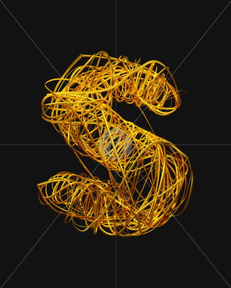 Letter S from Bended Golden Wire Font Set. on Yellow Images Creative Fonts - S51300