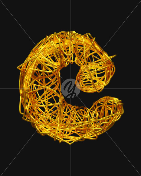 Letter C from Bended Golden Wire Font Set. on Yellow Images Creative Fonts - S51284