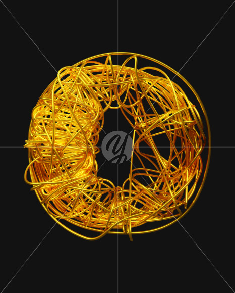 Letter O from Bended Golden Wire Font Set. on Yellow Images Creative Fonts - S51296