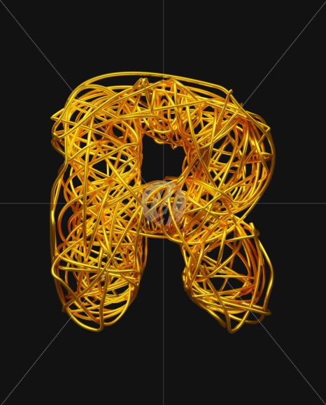 Letter R from Bended Golden Wire Font Set. on Yellow Images Creative Fonts - S51299