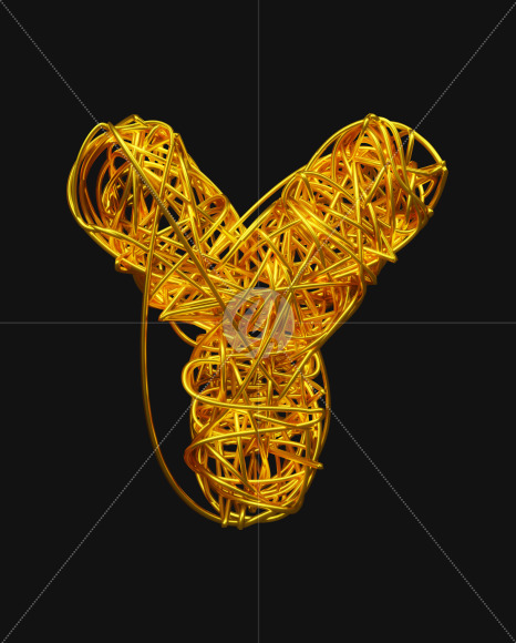 Letter Y from Bended Golden Wire Font Set. on Yellow Images Creative Fonts - S51307