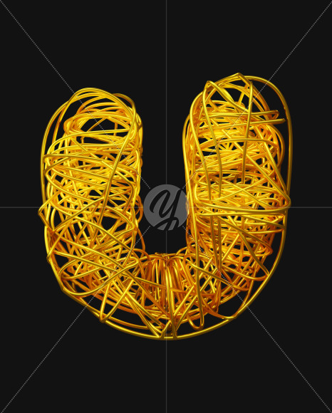 Letter V from Bended Golden Wire Font Set. on Yellow Images Creative Fonts - S51304