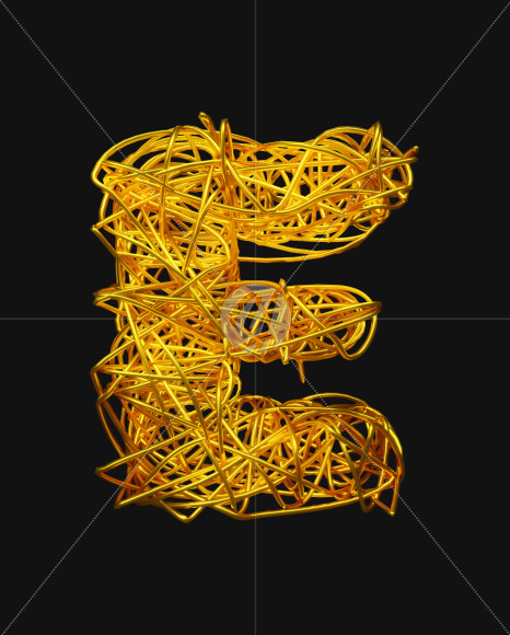 Letter E from Bended Golden Wire Font Set. on Yellow Images Creative Fonts - S51286