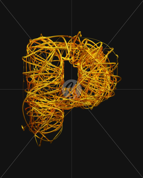 Letter P from Bended Golden Wire Font Set. on Yellow Images Creative Fonts - S51297