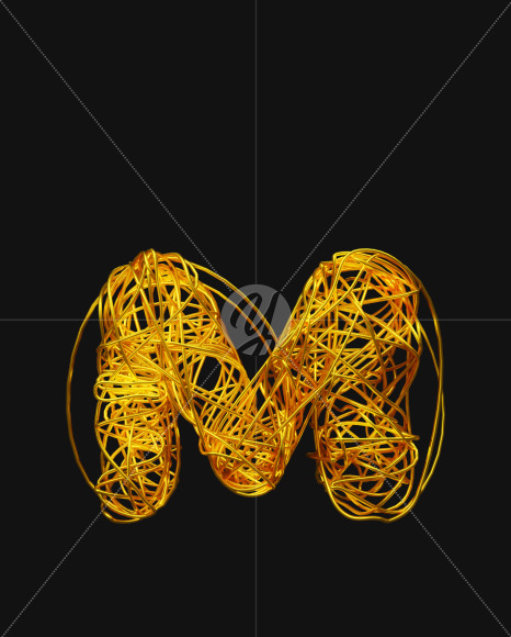 Letter M from Bended Golden Wire Font Set. on Yellow Images Creative Fonts - S51294