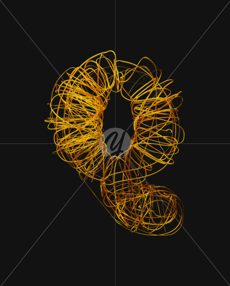 Letter Q from Bended Golden Wire Font Set. on Yellow Images Creative Fonts - S51298