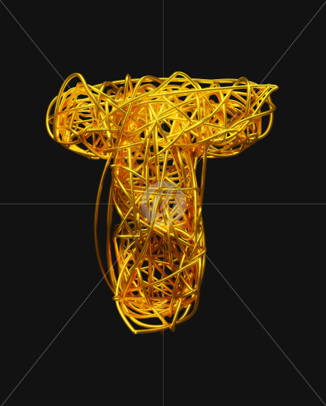 Letter T from Bended Golden Wire Font Set. on Yellow Images Creative Fonts - S51302