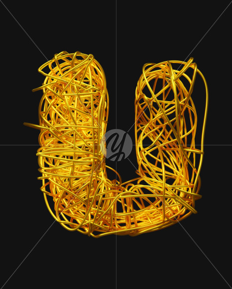 Letter U from Bended Golden Wire Font Set. on Yellow Images Creative Fonts - S51303