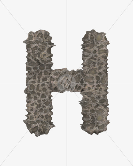 Letter H from Porous Stone 3D Letters on Yellow Images Creative Fonts - S51471