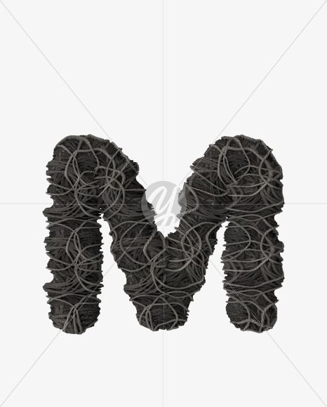 Letter M from Grey Rope Pile 3D Letters on Yellow Images Creative Fonts - S51522