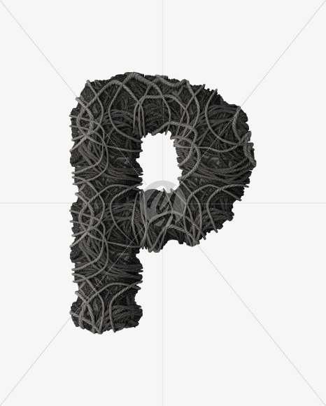 Letter P from Grey Rope Pile 3D Letters on Yellow Images Creative Fonts - S51525