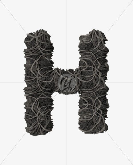 Letter H from Grey Rope Pile 3D Letters on Yellow Images Creative Fonts - S51517