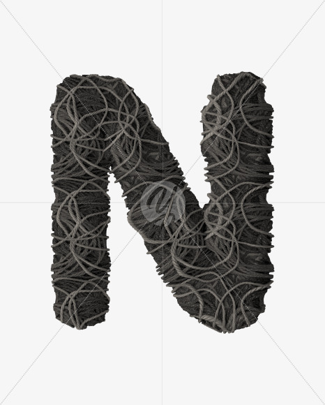 Letter N from Grey Rope Pile 3D Letters on Yellow Images Creative Fonts - S51523