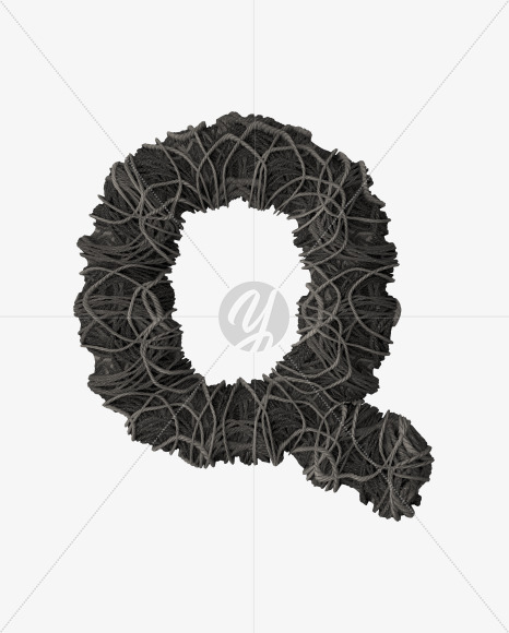 Letter Q from Grey Rope Pile 3D Letters on Yellow Images Creative Fonts - S51526