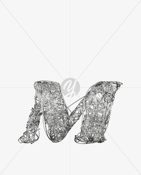 M uppercase from Bended Silver Wire Font Set. on Yellow Images Creative Fonts - S51703