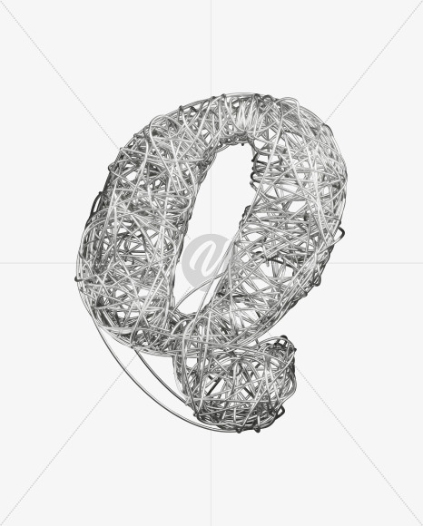 Q uppercase from Bended Silver Wire Font Set. on Yellow Images Creative Fonts - S51707