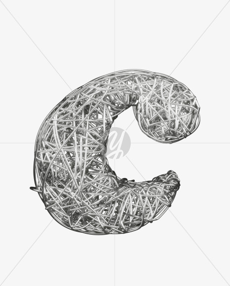 c lowercase from Bended Silver Wire Font Set. on Yellow Images Creative Fonts - S51737