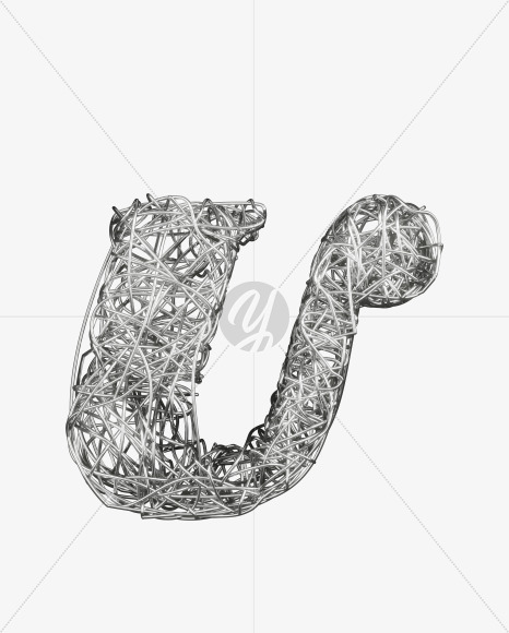 U uppercase from Bended Silver Wire Font Set. on Yellow Images Creative Fonts - S51711