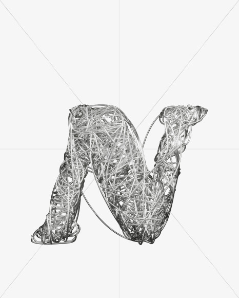 N uppercase from Bended Silver Wire Font Set. on Yellow Images Creative Fonts - S51704