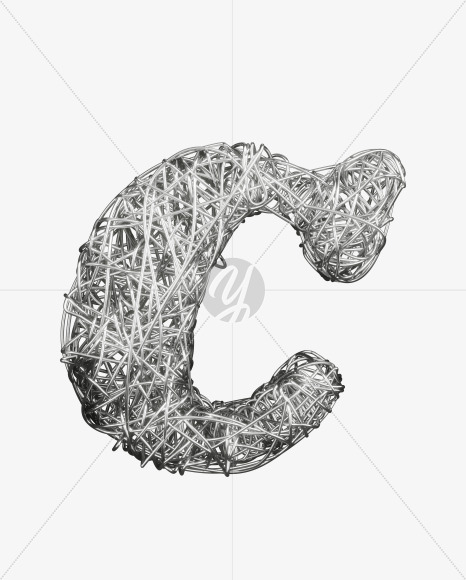 C uppercase from Bended Silver Wire Font Set. on Yellow Images Creative Fonts - S51693