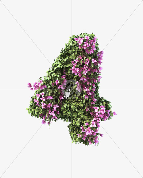 4 from Bougainvillea alphabet on Yellow Images Creative Fonts - S51766