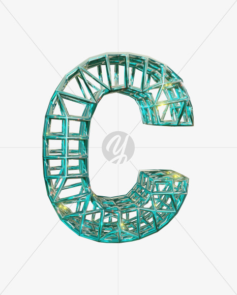 C uppercase from Sparkling Aquamarine Font. on Yellow Images Creative Fonts - S51827