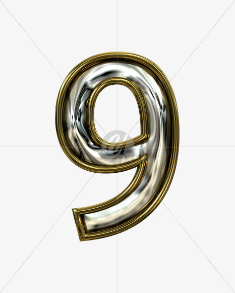 9 from Stamped steel font, gold frame. Door number style. on Yellow Images Creative Fonts - S52286