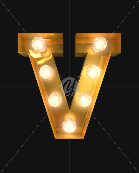 V lights on from Burlesque light bulb letters on Yellow Images Creative Fonts - S52507