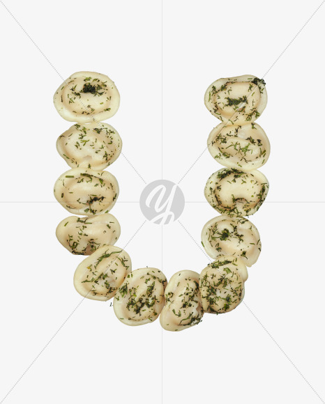 Letter U from Dumplings with Fennel font on Yellow Images Creative Fonts - S52955