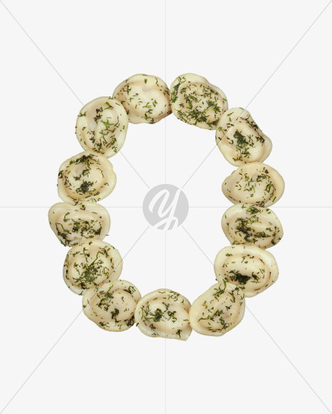 Letter O from Dumplings with Fennel font on Yellow Images Creative Fonts - S52949