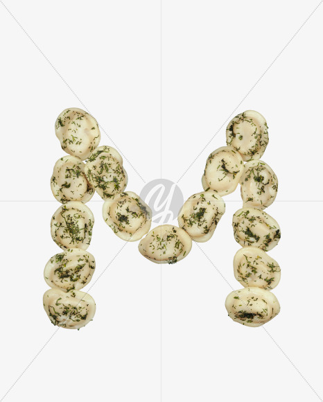 Letter M from Dumplings with Fennel font on Yellow Images Creative Fonts - S52947