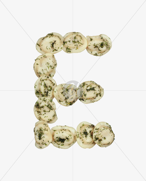 Letter E from Dumplings with Fennel font on Yellow Images Creative Fonts - S52939