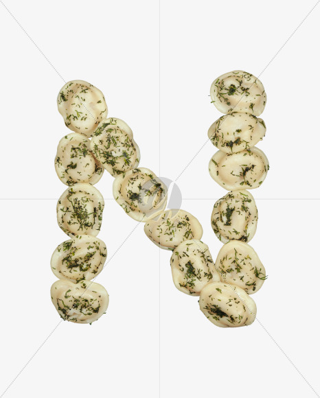 Letter N from Dumplings with Fennel font on Yellow Images Creative Fonts - S52948